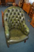 Green Leather Chesterfield Wingback Armchair