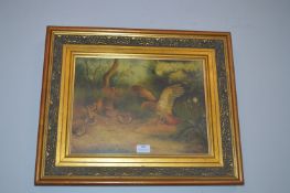 Framed Oil on Canvas Bird Study - Partridge with C