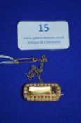 15k Gold Brooch with Gemstone and Seed Pearls, Inscribed on Reverse 1905