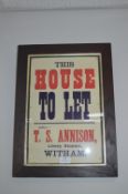 Framed Original Hull House To Let Poster