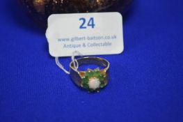 9k Gold Ring with Emeralds and Opals Size: N/O
