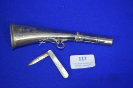 British Rail Eastern Region Guard Horn plus Small Silver Mother of Pearl Fruit Knife