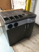 * clearing/coffee station - with bin shute and spring loaded holders for hot drink lids