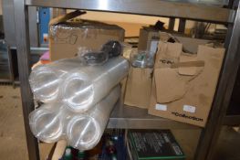 *Shelf of 1L Cups with Lids, Mains Adapter Cables,