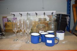 Quantity of Glasses, Masons Jars, Carafe, Enameled
