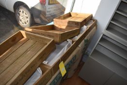 *Nine Wooden Shallow Display Trays and Three Hessian Sacks