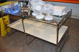 *Tubular Chrome Framed with Glass Top and Wooden Sh