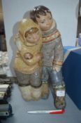 Large Hand Painted Lladro of Two Eskimo Children
