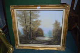 Oil on Canvas Woodland Scene Signed martin