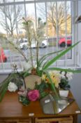 Artificial Flowers and Small Wall Pocket Terrarium