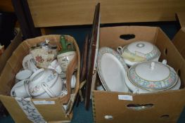 Two Boxes of Pottery etc. plus Framed Pictures and