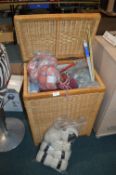 Wicker Laundry Basket Containing Wool and Knitting