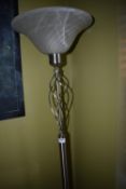 *Freestanding Brushed Stainless Steel Uplighter with Frosted Glass Shade