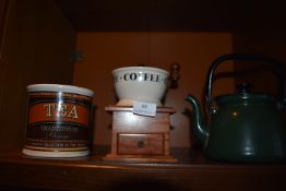 *Coffee Grinder, Utensil Holder, and an Enamel Kettle