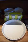 *White Ceramic Bowls, Six Ramekin Dishes, and a Flan Dish