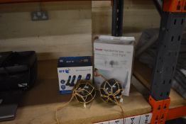 Bright Light, BT Phone Set, and Two Glass Balls