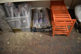 Quantity of Tango Ice Blast Plastic Cups and an Orange Shoe Rack