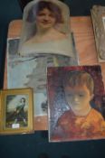 Three Unframed Original Painting and a Small Gilt Framed Oil on Board