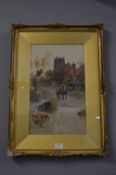 Gilt Framed Unsigned Watercolour Village Scene