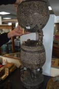 Nigerian Carved Nupe Wood Lidded Double Pot (AF - requires restoration)