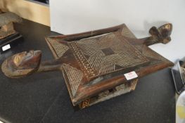 Carved Wooden Ivory Coast Tray of Stand with Two Figures