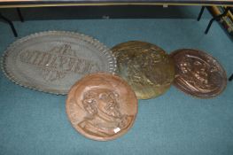 Copper and Brass Wall Plaques and a Brass Tray