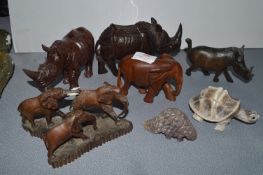 Carved African Animals in Wood, and Stone, etc.