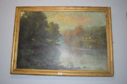 Oil on Board Riverside Study with Indistinct Signature