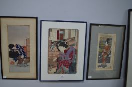 Three Framed Japanese Prints of Traditionally Dressed Women
