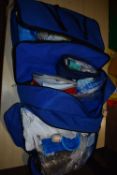 *Three Blue Holdalls Containing Various Badges, Cleaning Equipment, Face Masks, Dressing, etc.