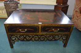 Oriental Lacquered Low Table with Drawers