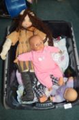 Assorted Dolls, Clothes & Container etc