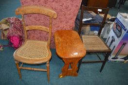 Two Rattan Seated Chairs and a Stool
