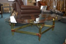 Large Oval Glass Topped Coffee Table with Brass &
