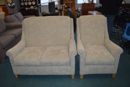 Oatmeal Upholstered High Seat Chair and Sofa