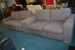 Pair of Two Seat Grey Upholstered Sofas
