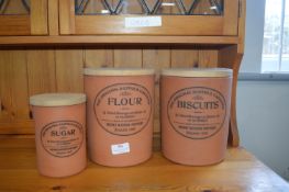 Three Suffolk Terracotta Kitchen Storage Canisters