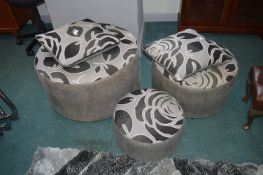 Set of Three Stacking Fabric Covered Stools with C