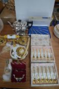 Cutlery Sets, Pottery Telephone, EPNS Teapot, etc.