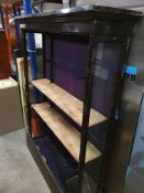 * original vintage bookshelf/shop display case with solid iron shelf bracketry and glazed sides
