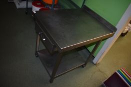 *Stainless Steel Mobile Preparation Table with Upstand to Rear, Undershelf, and Drawer 60x77cm