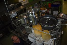 *Stainless Steel Steamer, Saucepan, and Two Frying Pans