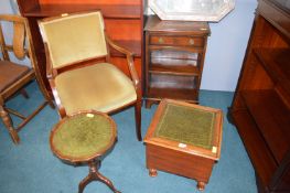 Chair, Lidded Stool, Wine Table, and Small Shelves