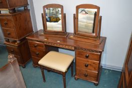 Six Drawer Dressing Table with Mirrors and a Stool
