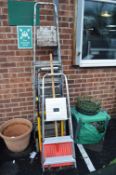 Three Folding Aluminium Step Ladders and a Sack Ba