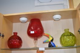 Glass Vases and a Pottery Toucan