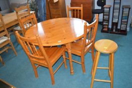 Circular Pine Dining Table with Four Matching Chai