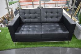 *Charcoal Buttoned Faux Leather Sofa