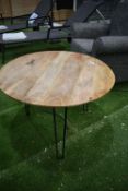 *Large Circular Teak Topped Table on Hairpin Legs