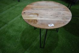 *Circular Occasional Table with Teak Top on Three Hairpin Legs